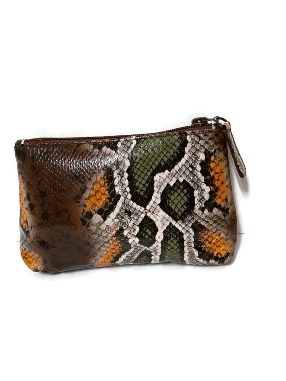 CHI CARLOS FALCHI BAG COSMETIC MULTI COLOR BROWN WHITE REPTILE PRINT PVC ZIP